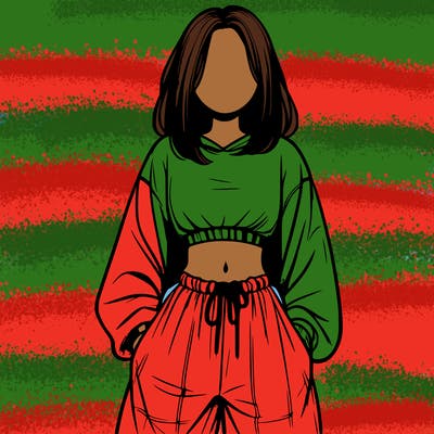 realistic girl faceless with baggy pants and a crop top