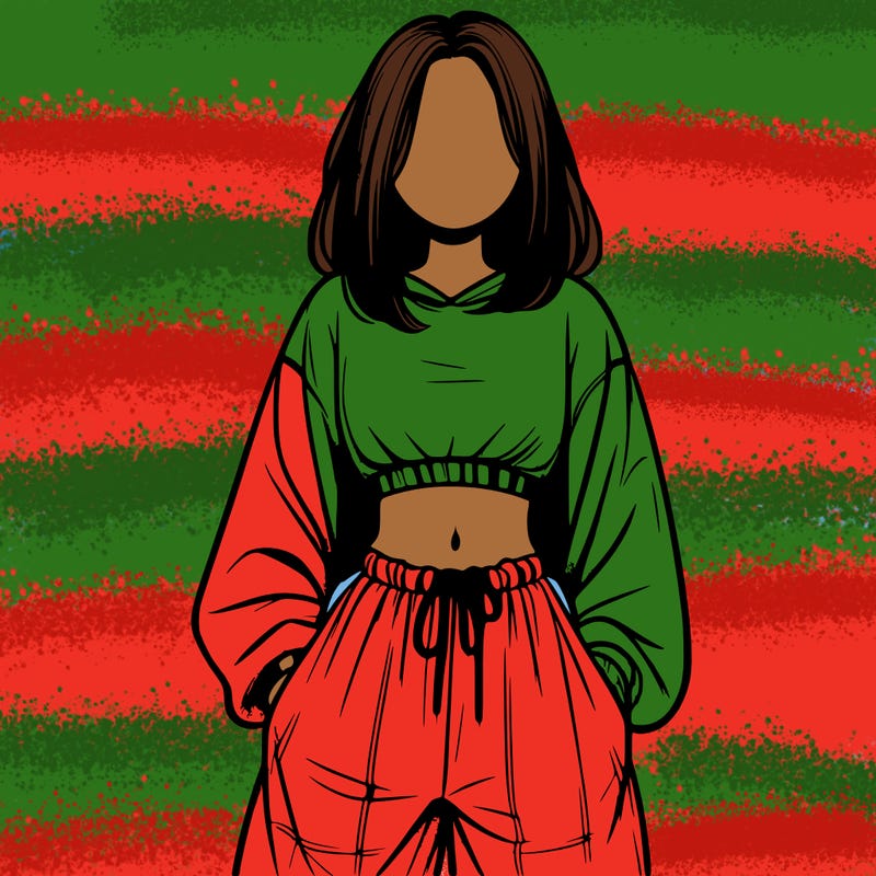 realistic girl faceless with baggy pants and a crop top