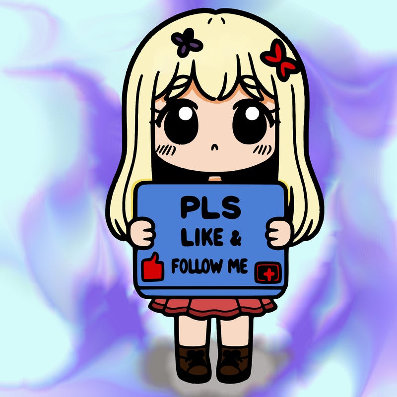 girl holding a sign that says pls like and follow me