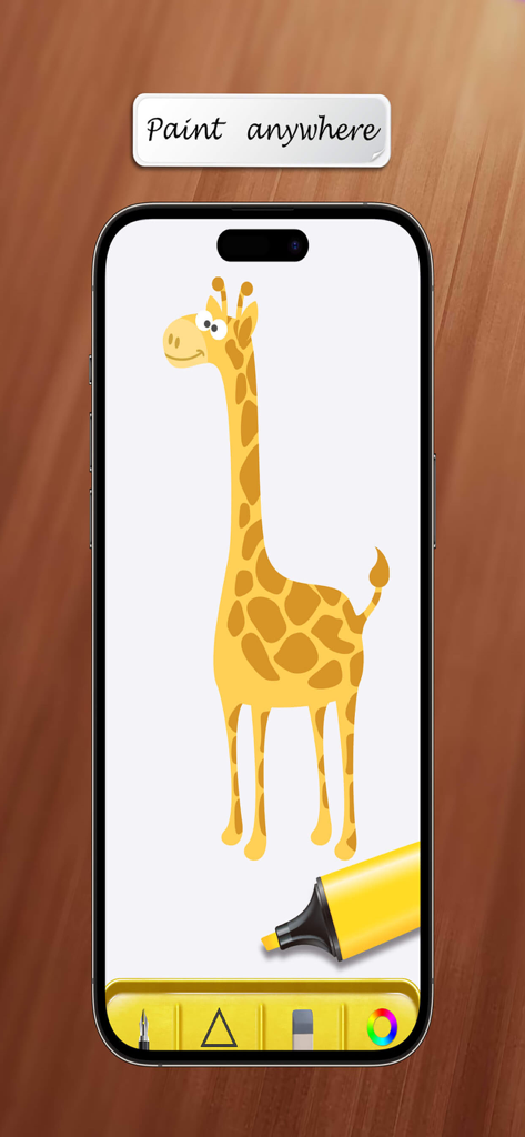 A cartoon giraffe drawn on a mobile phone using the Sketch Pad app
