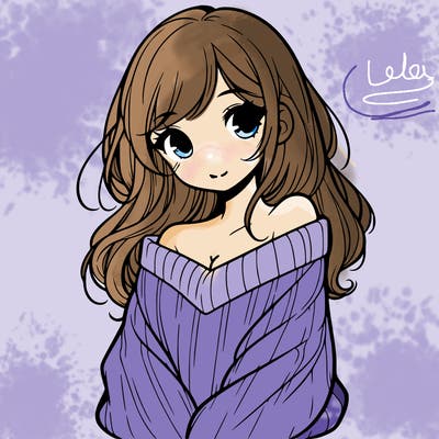 shy pretty girl wearing a sweater that is falling off one shoulder portrait