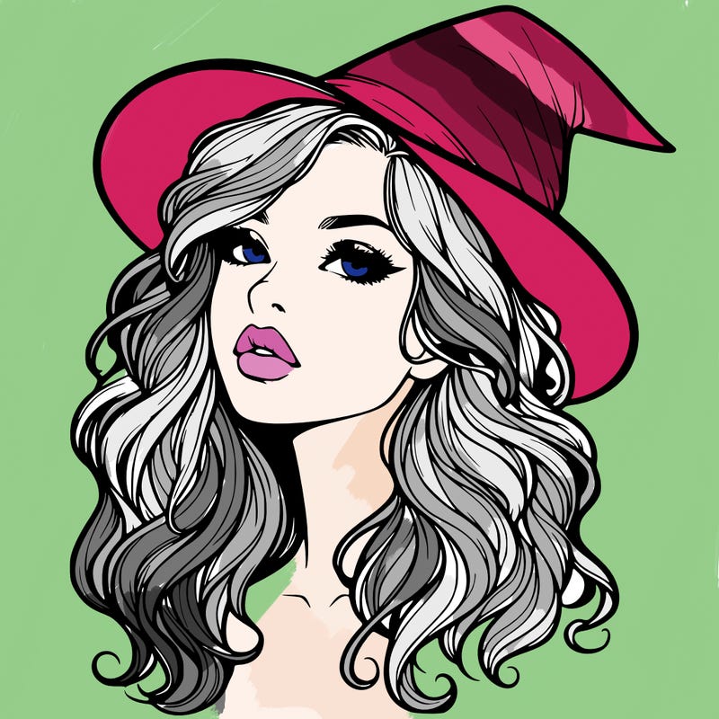 realistic witch girl with wavy hair and lips