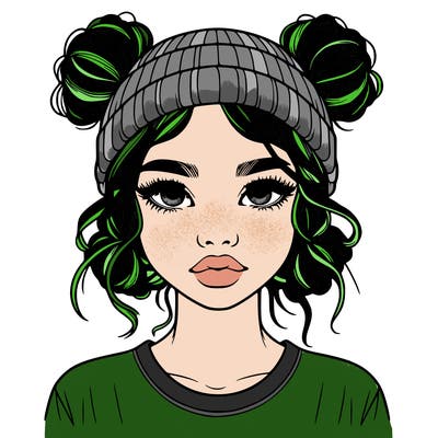 realistic girl with buns in her hair with a beanie on