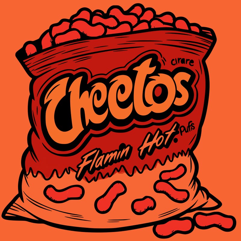 a bag of flamin hot cheeto puffs