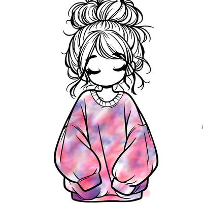 girl with baggy sweatshirt and messy bun