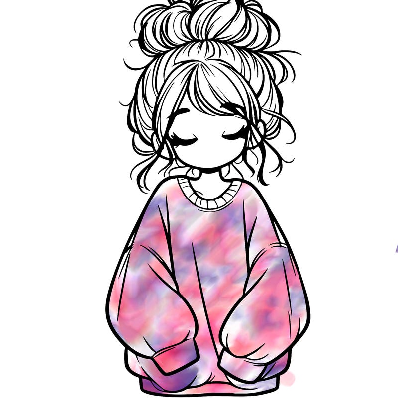 girl with baggy sweatshirt and messy bun