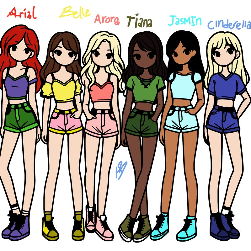 a group of girls wearing crop tops and shorts