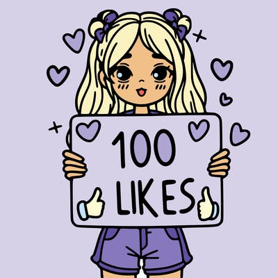 girl holding a sign saying 100 likes