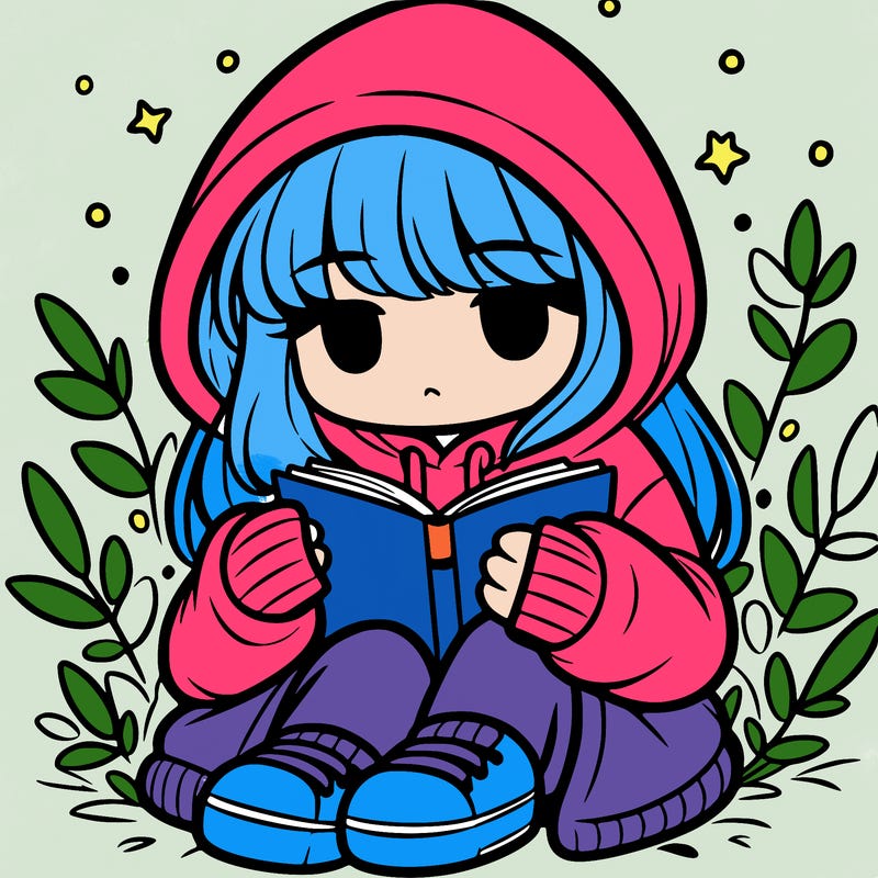 girl in oversized hoodie reading a book