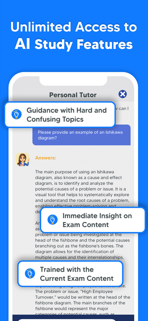 SHRM Exam Prep: HR Test 2024 - SHRM試験対策アプリのインターフェース。AIパーソナルチューターが学習ガイダンスと試験の洞察を提供しています。