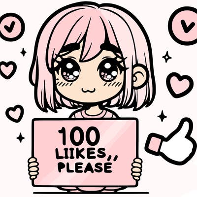 a girl with a sign saying 100 likes, please
