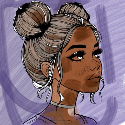 realistic girl with buns on the top of her head