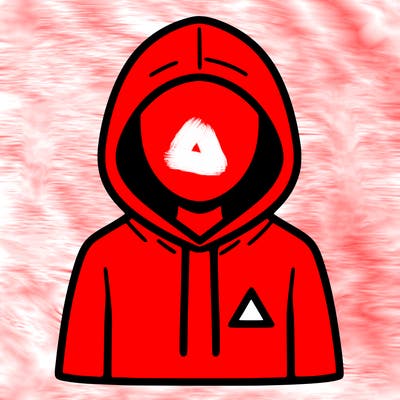 a person with non face waering a hoodie with a small triangle symbol