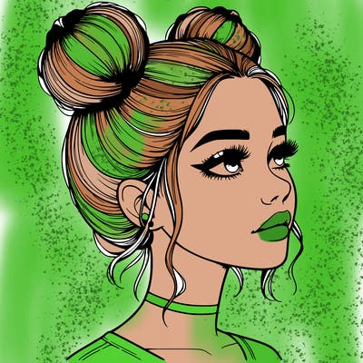 realistic girl with buns on the top of her head