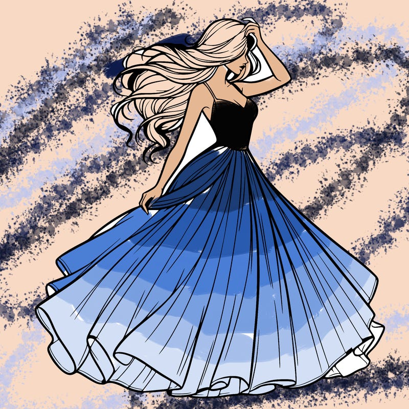 realistic woman with dress flowing in the wind