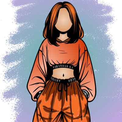 realistic girl faceless with baggy pants and a crop top