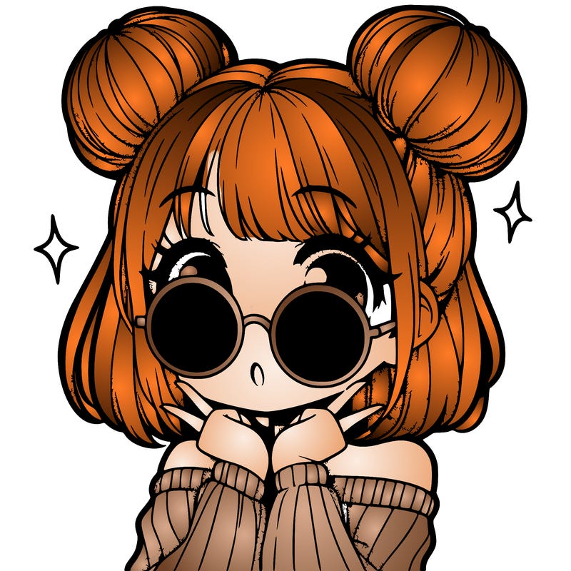 manga girl with hairbuns and sun shape sunglasses