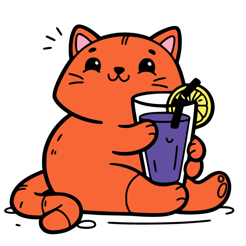 cat with orange juice