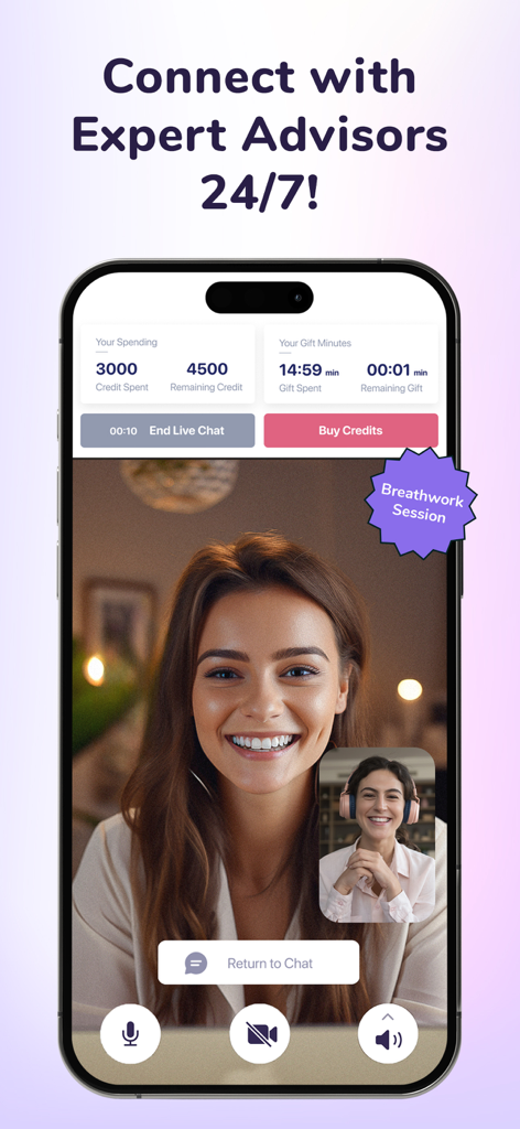 A live breathwork video consultation with a professional advisor on the Binnaz app