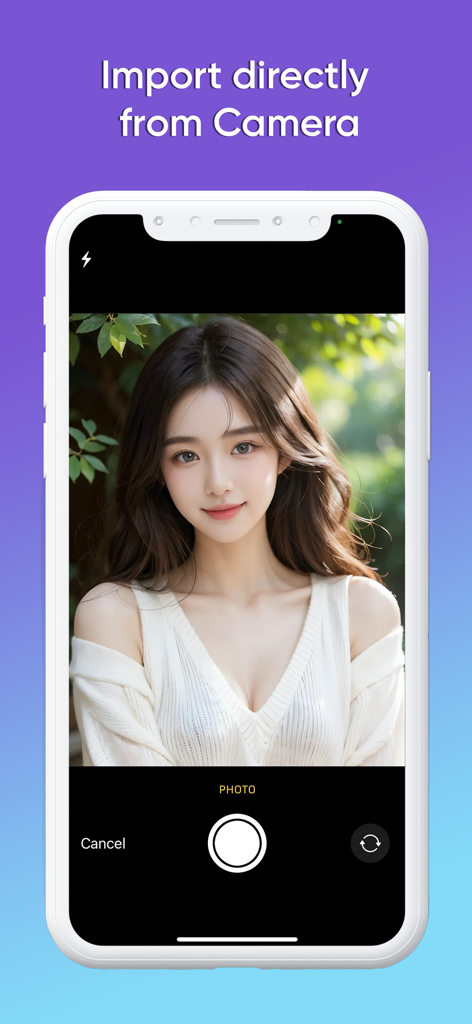 Photo vault - Photo lock app - Smartphone screen showing the integrated camera feature of the Photo vault app to capture private photos directly.