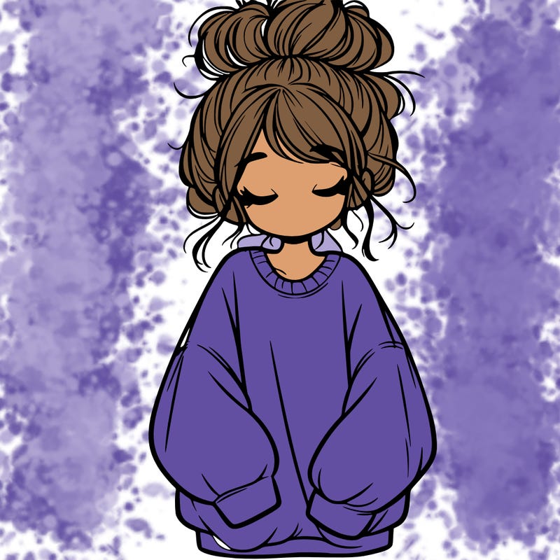 girl with baggy sweatshirt and messy bun