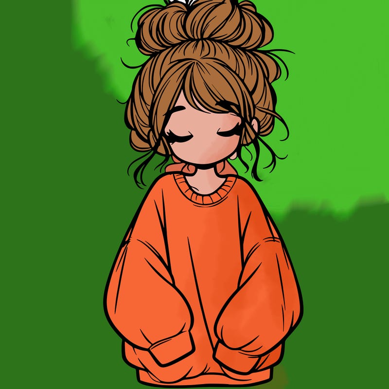 girl with baggy sweatshirt and messy bun