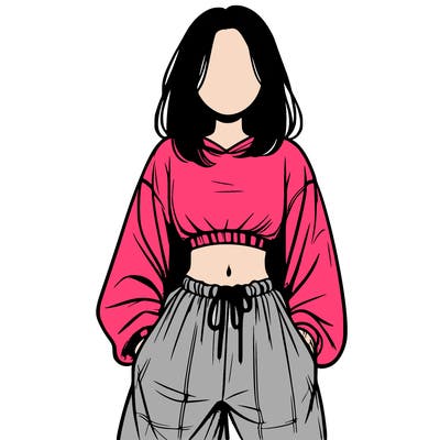 realistic girl faceless with baggy pants and a crop top