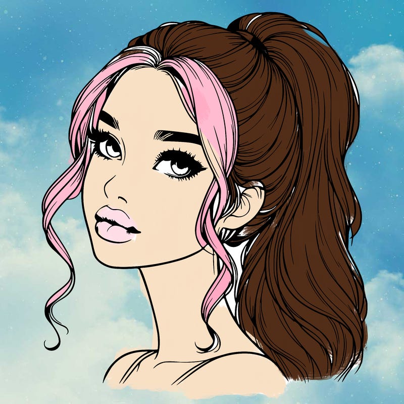 realistic girl with a ponytail on her hair and lips