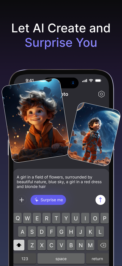 Oberfläche des Qwen KI-Bild-Bots, die einen Text-zu-Bild-Prompt und die generierte Charakterkunst zeigt