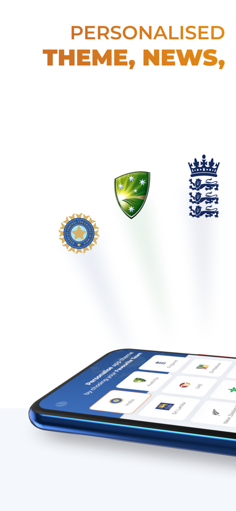 OneCricket - Selecting favorite cricket teams for personalized app theme and news in OneCricket