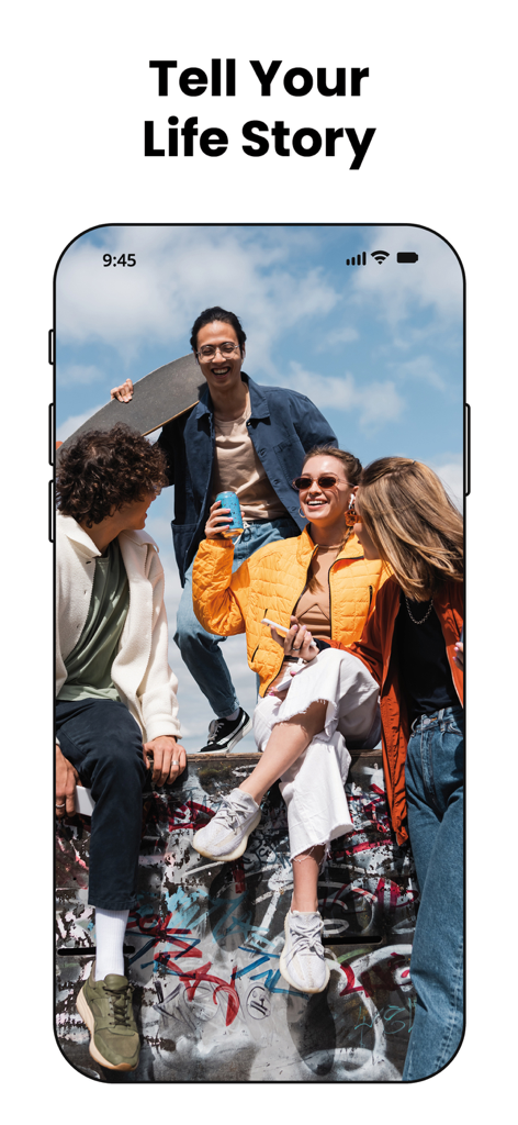 Photo Prints Now: CVS Photo - Group of young friends laughing and sitting together outdoors on a photo print app screen