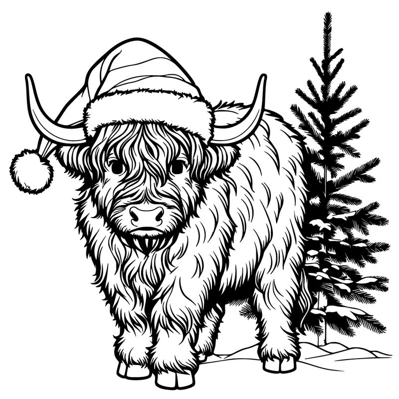 a realistic christmas highland cow