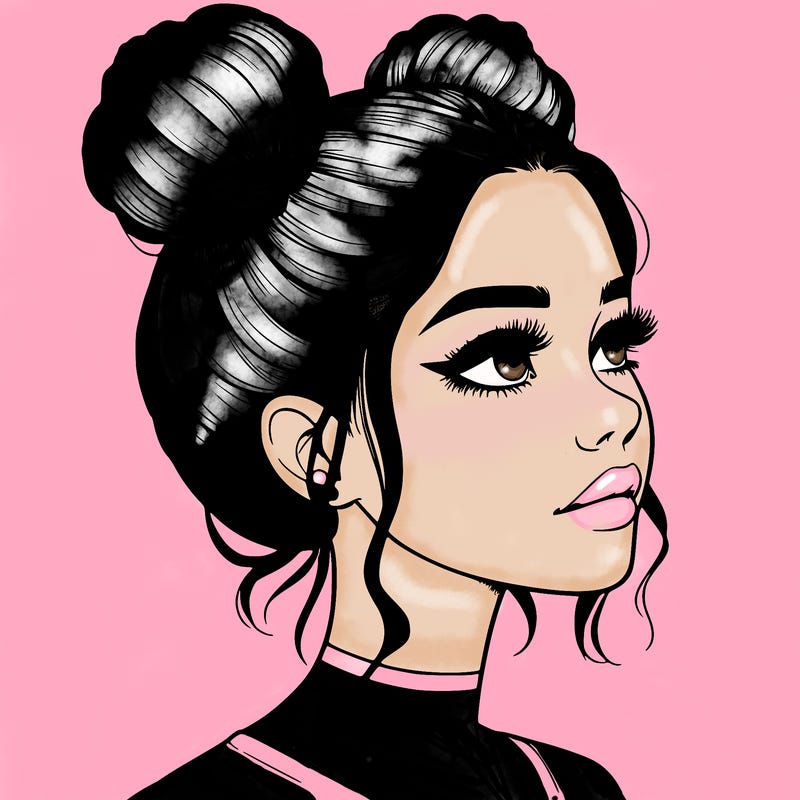 realistic girl with buns on the top of her head
