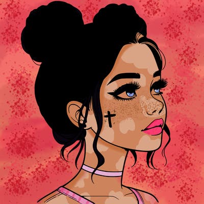 realistic girl with buns on the top of her head