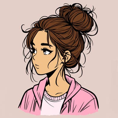 realistic teenage girl with a messy bun