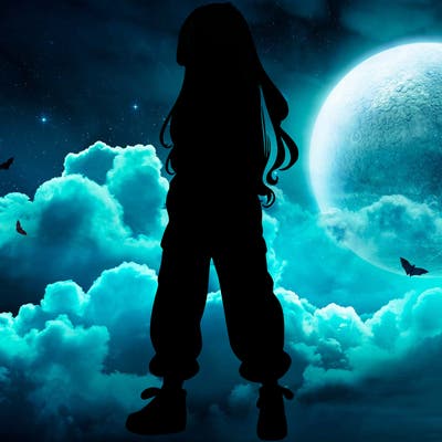 girl in baggy pants crop top and long hair