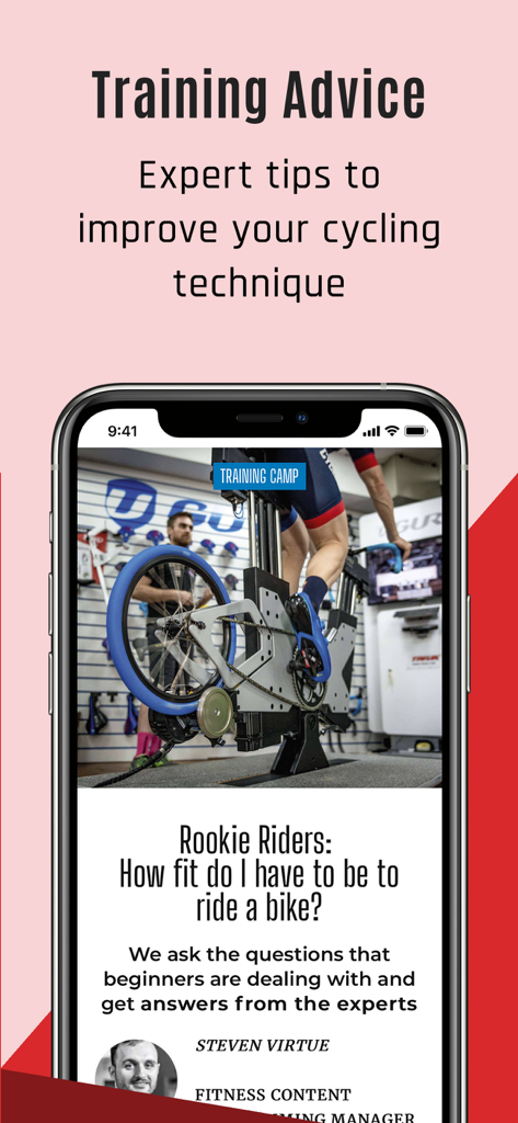Cycling Plus Magazine app interface showing training advice and expert tips to improve cycling technique