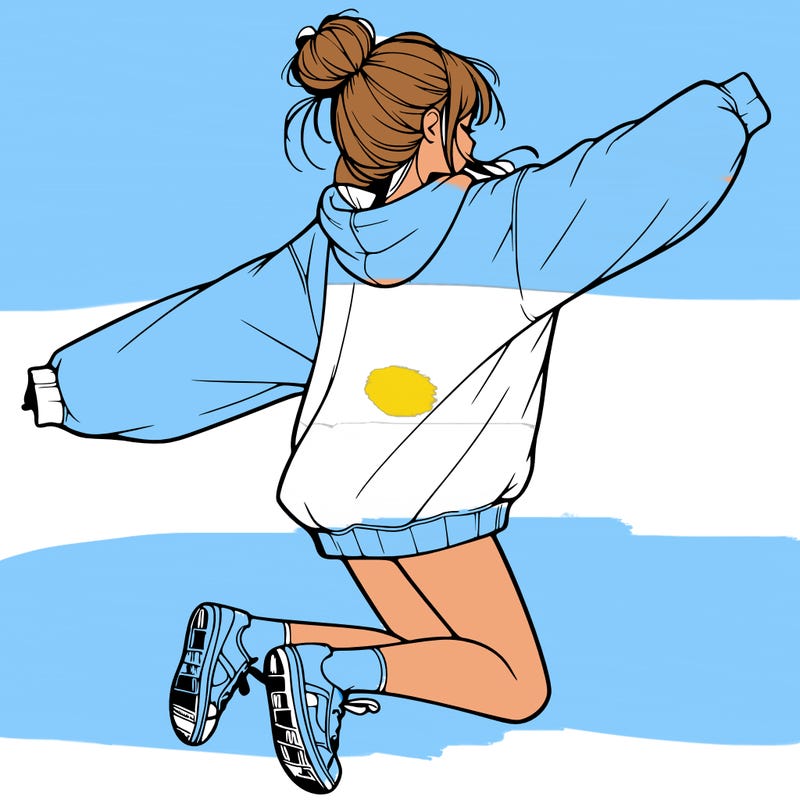 realistic girl jumping with a bun and oversized sweatshirt