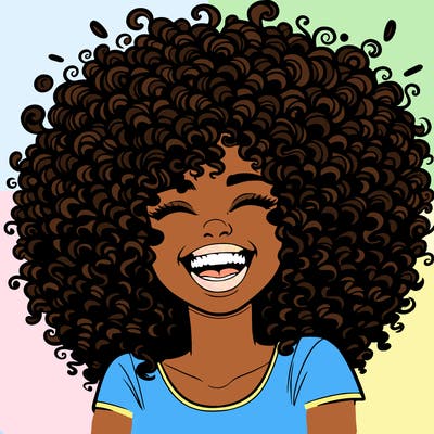 realistic girl with super curly hair laughing