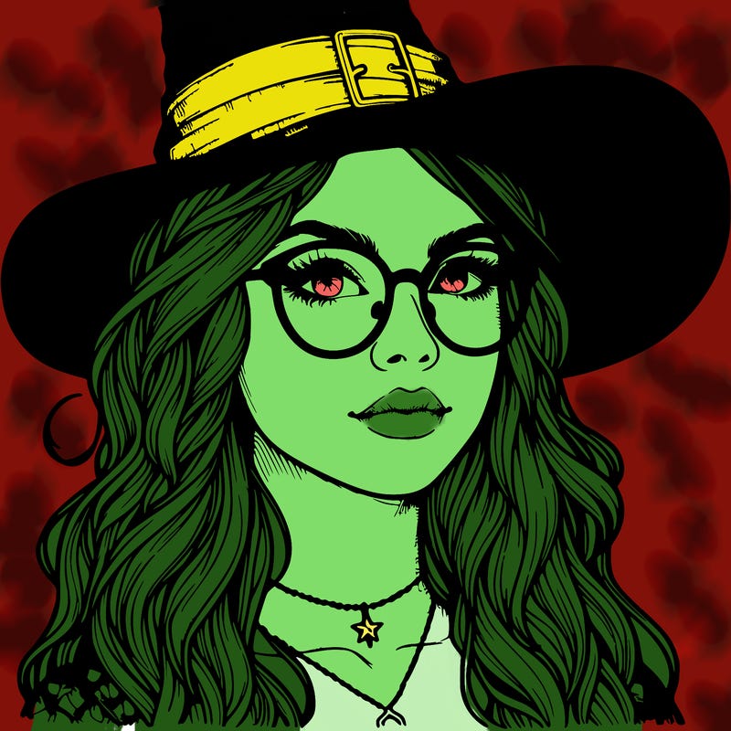 a witch with glasses realistic