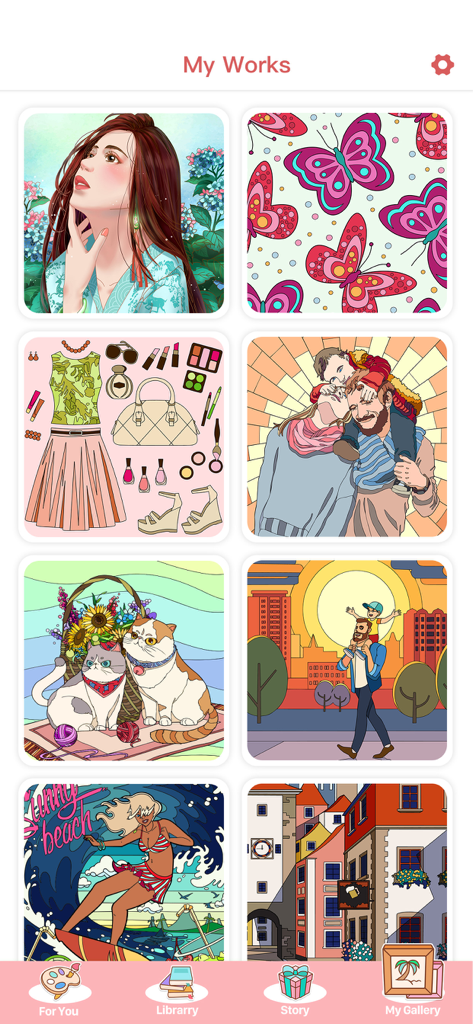 Gallery of completed artworks in the Color Master color by number app
