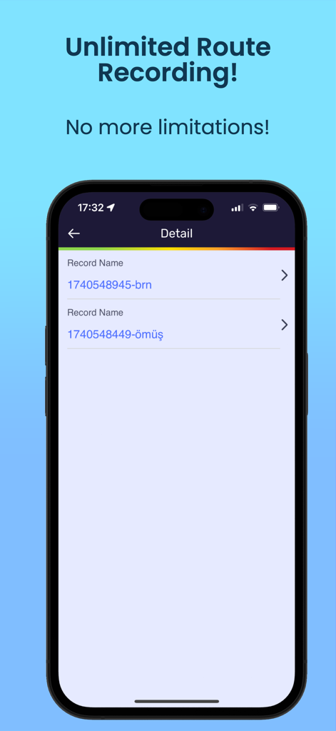Odometer Miles Log Miter Track - Screenshot of the Odometer Miles Log app showing a list of saved GPS route records for mileage tracking and trip analysis.