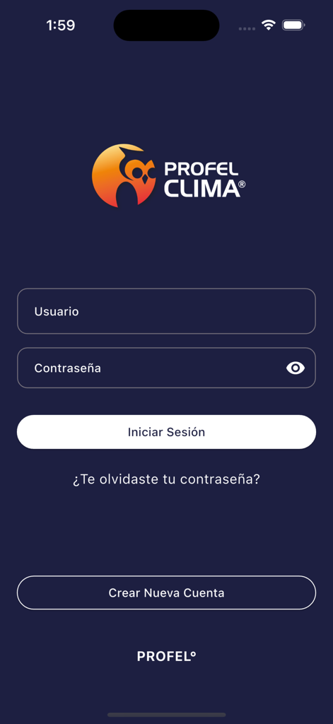 Profel Clima 3.0 - Profel Clima weather app login screen featuring an owl logo and Spanish language input fields for username and password