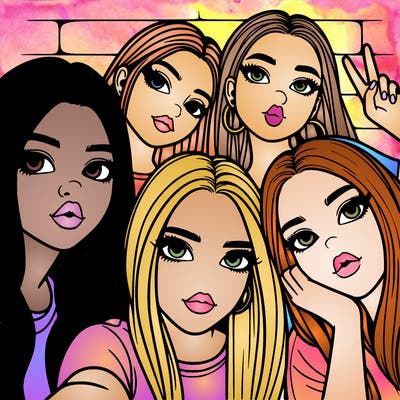 group of teen girls friends y2k up close in a selfie