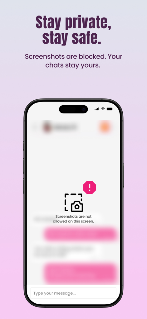 Swifey dating app interface showing a message that screenshots are blocked for user privacy and safety