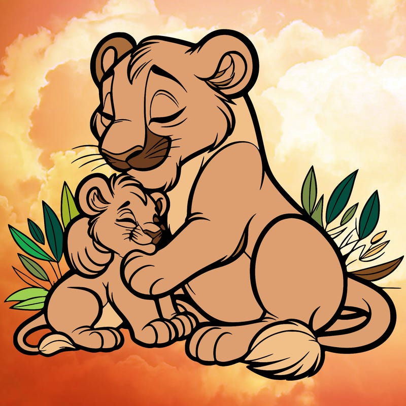 lioness cuddling her cub