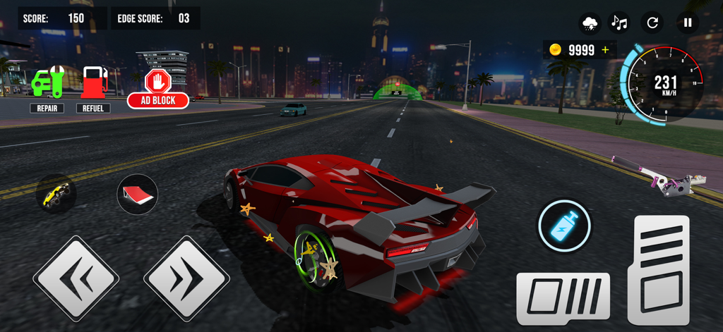 Night Drive 3D Simulator - Un superdeportivo rojo conduciendo en una ciudad por la noche en el juego Night Drive 3D Simulator