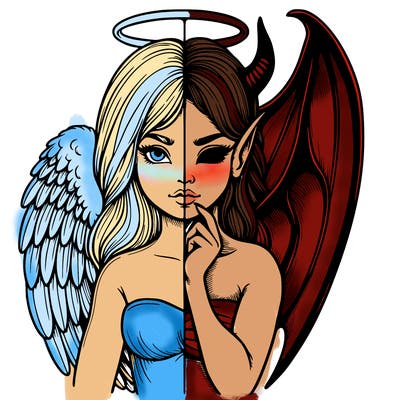 realistic angel half demon