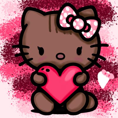 hello kitty with a big heart in her hands