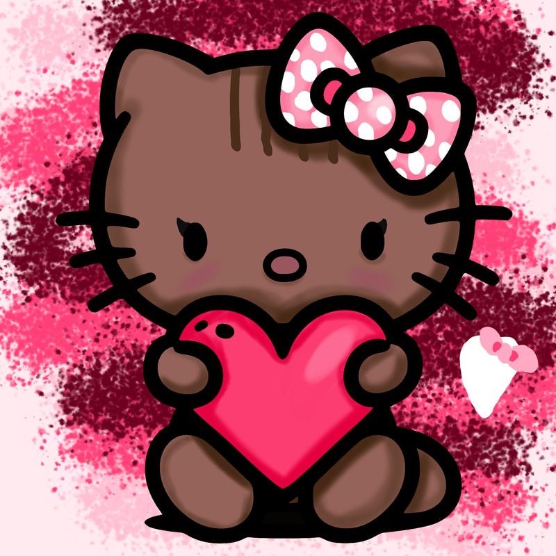 hello kitty with a big heart in her hands